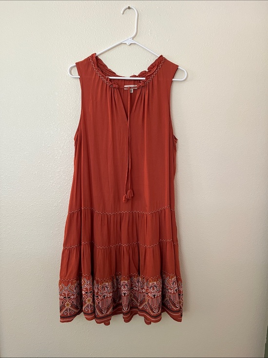 Max Studio Dresses & Skirts - Max Studio Rust Red Sleeveless Tiered Boho Dress with Embroidered Hem